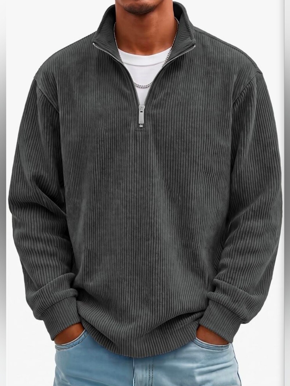 Men's Corduroy Quarter-Zip Pullover Thermal Sweater | Size XXL | NEW WITH TAGS |